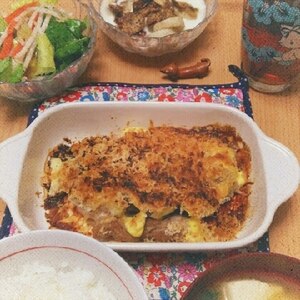 さつま芋と蒸し鶏のサク・トロー♪Ｗチーズ焼き